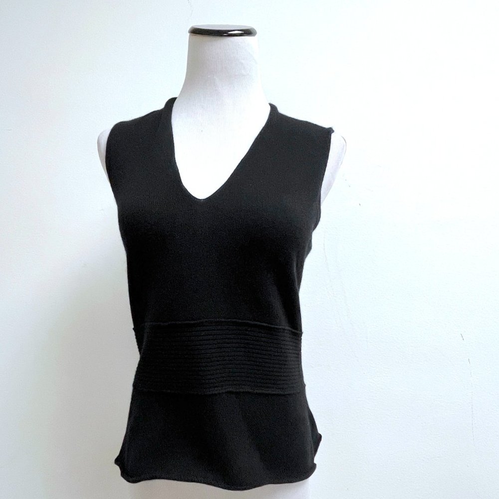 Gentry Portofino top black sleeveless cashmere v neck tank vest made in Italy 44
